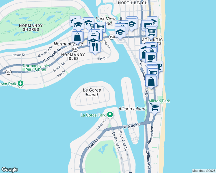 map of restaurants, bars, coffee shops, grocery stores, and more near 84 Lagorce Circle in Miami Beach