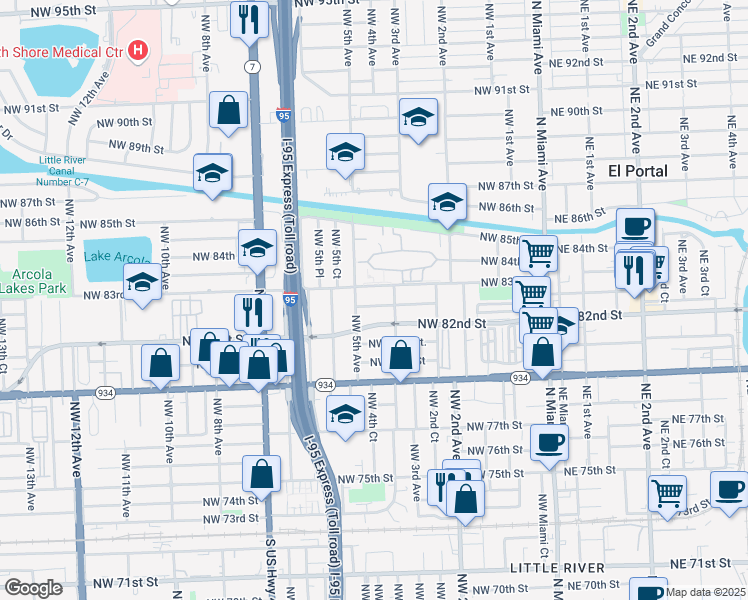 map of restaurants, bars, coffee shops, grocery stores, and more near in West Little River