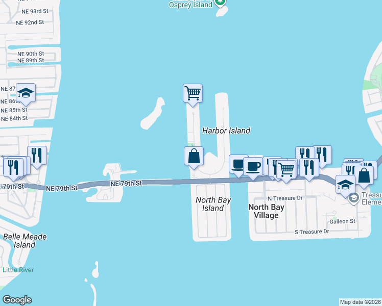 map of restaurants, bars, coffee shops, grocery stores, and more near 7918 West Drive in North Bay Village