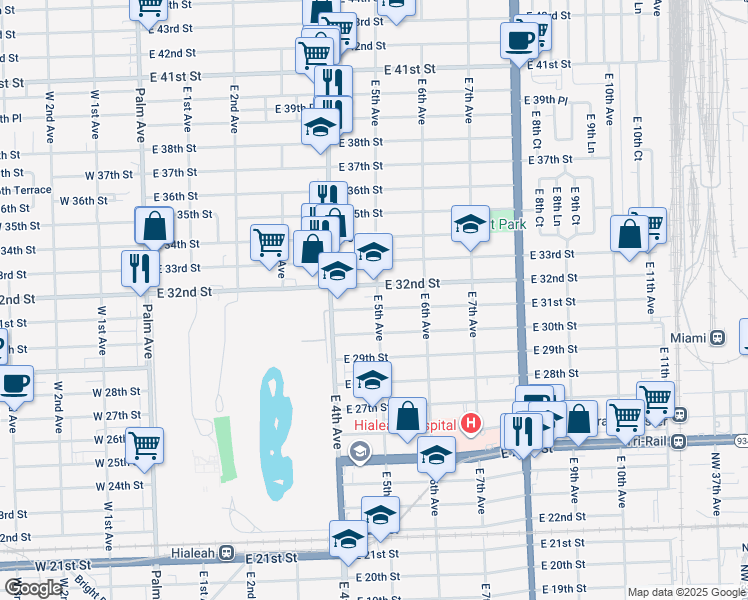 map of restaurants, bars, coffee shops, grocery stores, and more near 2 East 5th Avenue in Hialeah