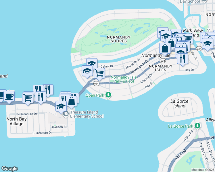map of restaurants, bars, coffee shops, grocery stores, and more near 1930 71st Street in Miami Beach