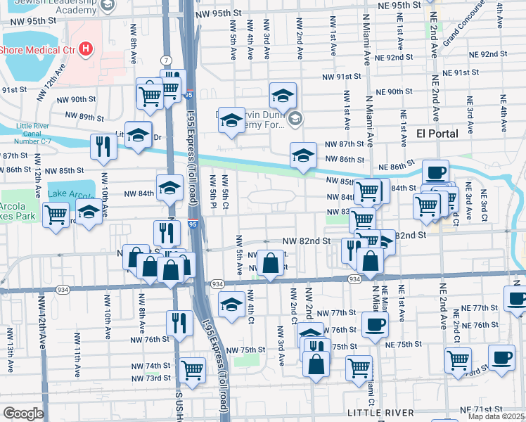 map of restaurants, bars, coffee shops, grocery stores, and more near in West Little River