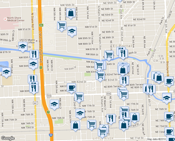 map of restaurants, bars, coffee shops, grocery stores, and more near in West Little River