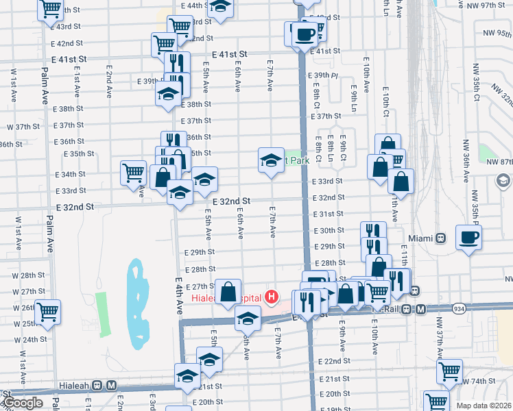 map of restaurants, bars, coffee shops, grocery stores, and more near 649 East 31st Street in Hialeah
