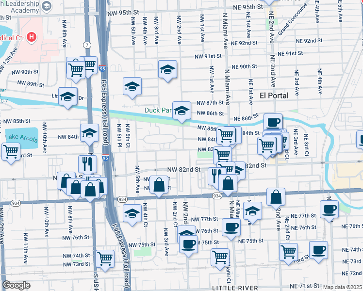 map of restaurants, bars, coffee shops, grocery stores, and more near 8308 Northwest 2nd Avenue in Miami