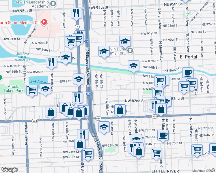 map of restaurants, bars, coffee shops, grocery stores, and more near in West Little River