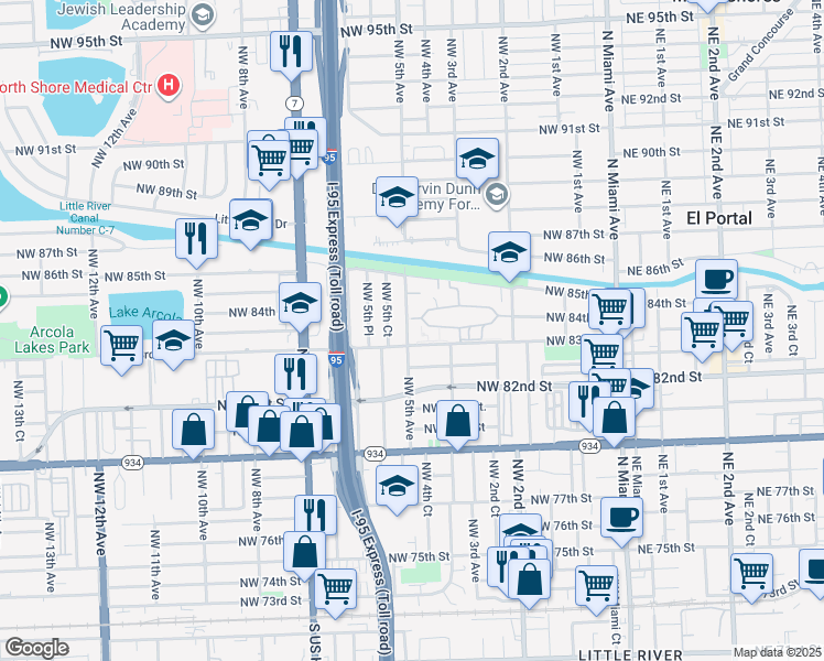 map of restaurants, bars, coffee shops, grocery stores, and more near in West Little River
