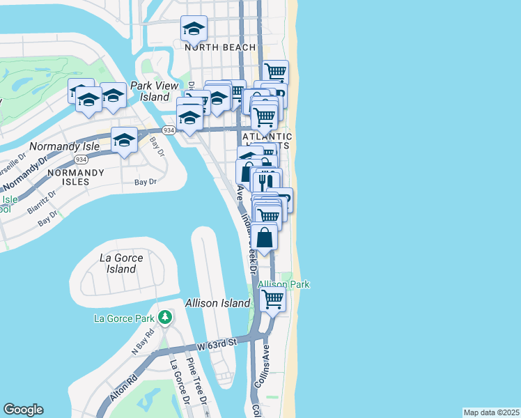 map of restaurants, bars, coffee shops, grocery stores, and more near in Miami Beach