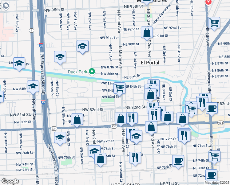 map of restaurants, bars, coffee shops, grocery stores, and more near in Miami