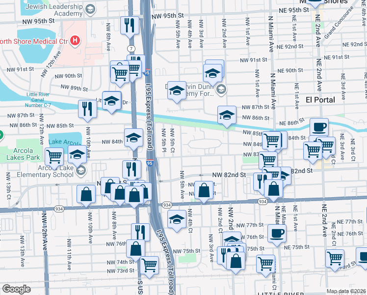 map of restaurants, bars, coffee shops, grocery stores, and more near in West Little River