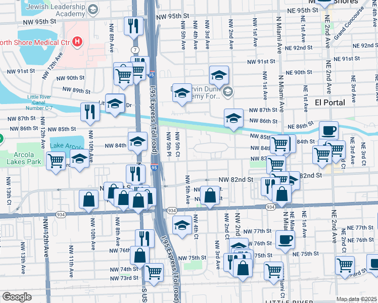 map of restaurants, bars, coffee shops, grocery stores, and more near in West Little River