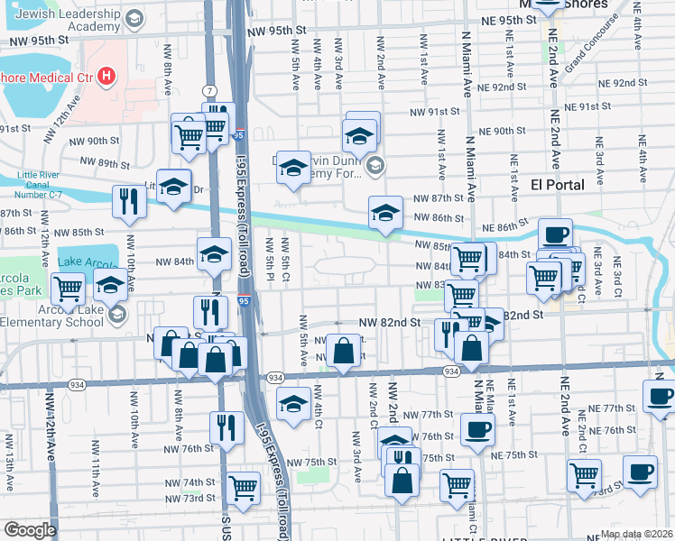 map of restaurants, bars, coffee shops, grocery stores, and more near in West Little River