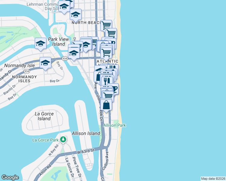 map of restaurants, bars, coffee shops, grocery stores, and more near 6799 Collins Avenue in Miami