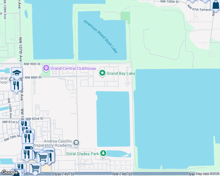map of restaurants, bars, coffee shops, grocery stores, and more near 8705 Northwest 99th Avenue in Medley