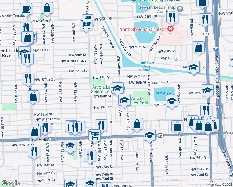 map of restaurants, bars, coffee shops, grocery stores, and more near 8430 Northwest 14th Avenue in Miami