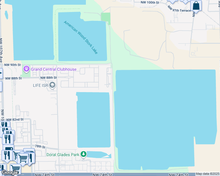 map of restaurants, bars, coffee shops, grocery stores, and more near 8620 Northwest 97th Avenue in Medley