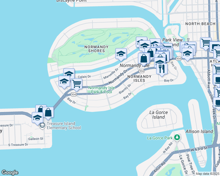 map of restaurants, bars, coffee shops, grocery stores, and more near 1555 71st Street in Miami Beach