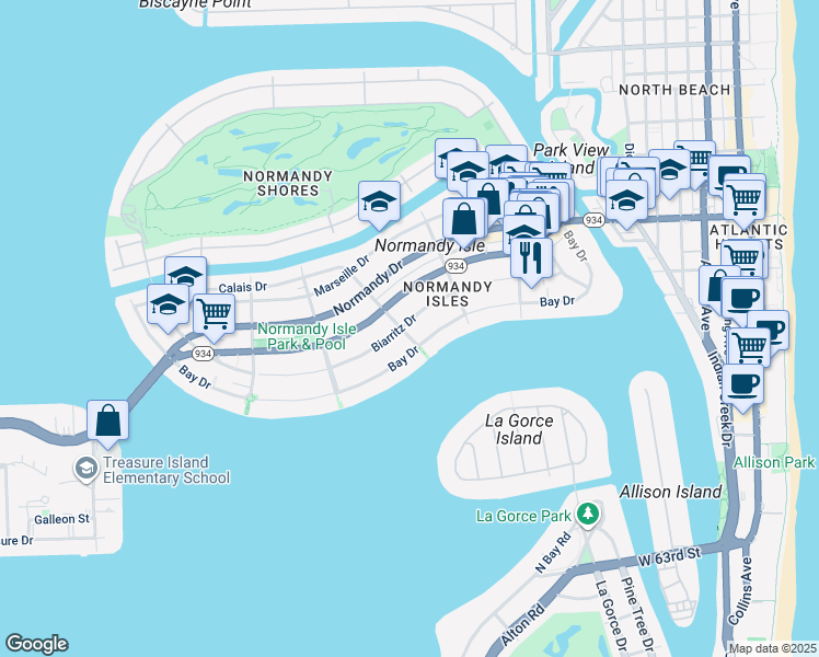 map of restaurants, bars, coffee shops, grocery stores, and more near in Miami Beach