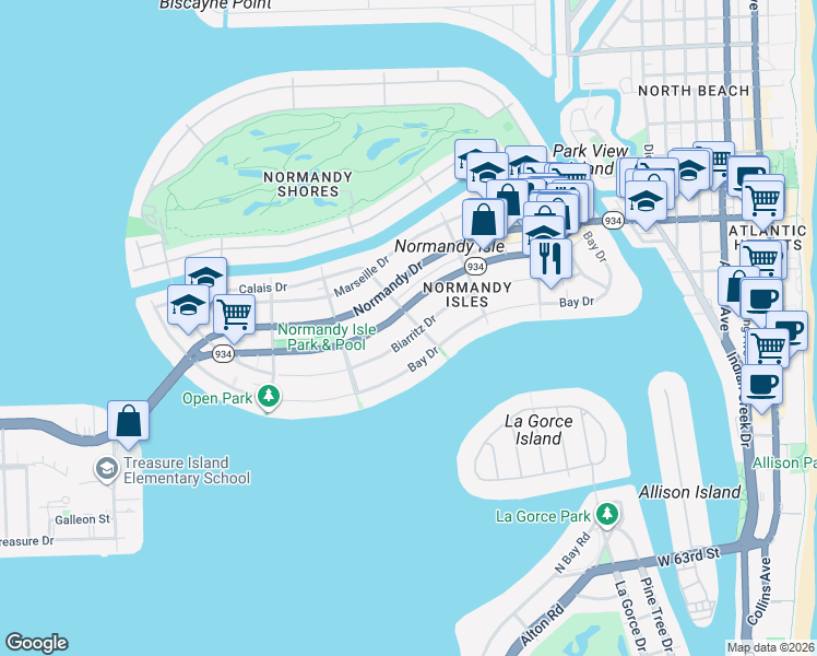 map of restaurants, bars, coffee shops, grocery stores, and more near in Miami Beach