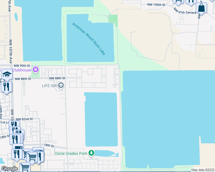 map of restaurants, bars, coffee shops, grocery stores, and more near 8715 Northwest 98th Avenue in Doral