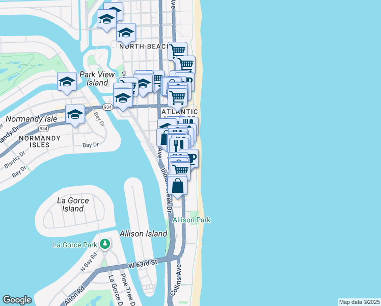 map of restaurants, bars, coffee shops, grocery stores, and more near in Miami Beach