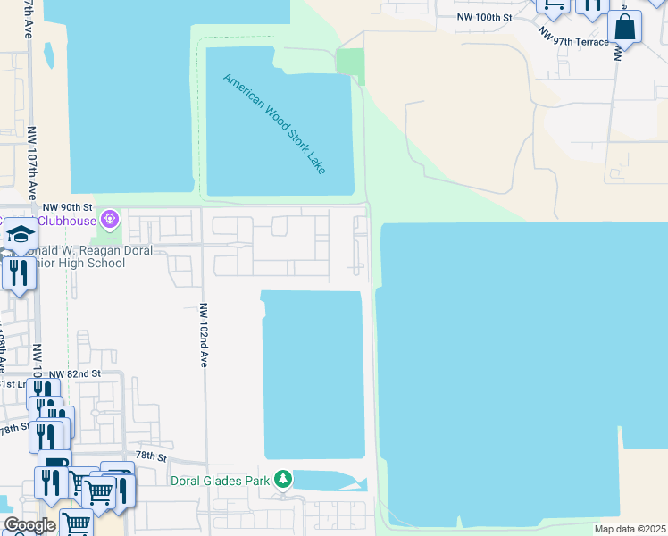 map of restaurants, bars, coffee shops, grocery stores, and more near 8715 Northwest 98th Avenue in Doral