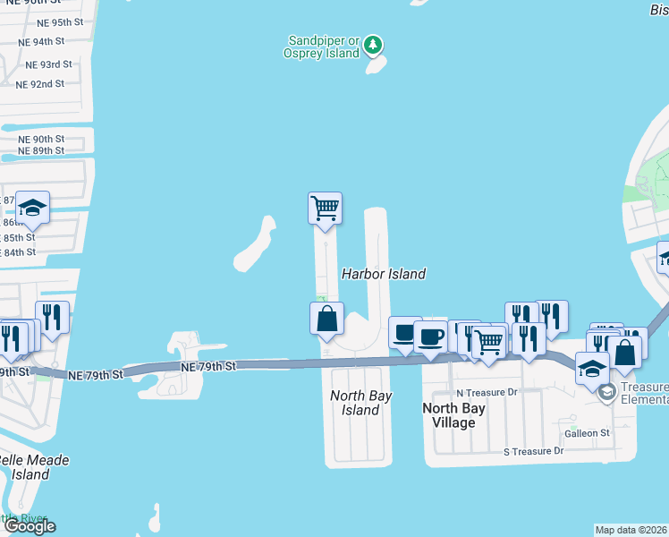 map of restaurants, bars, coffee shops, grocery stores, and more near 7934 West Drive in Miami Beach