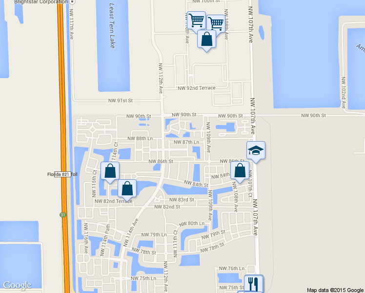 map of restaurants, bars, coffee shops, grocery stores, and more near 11037 Northwest 87th Lane in Hialeah