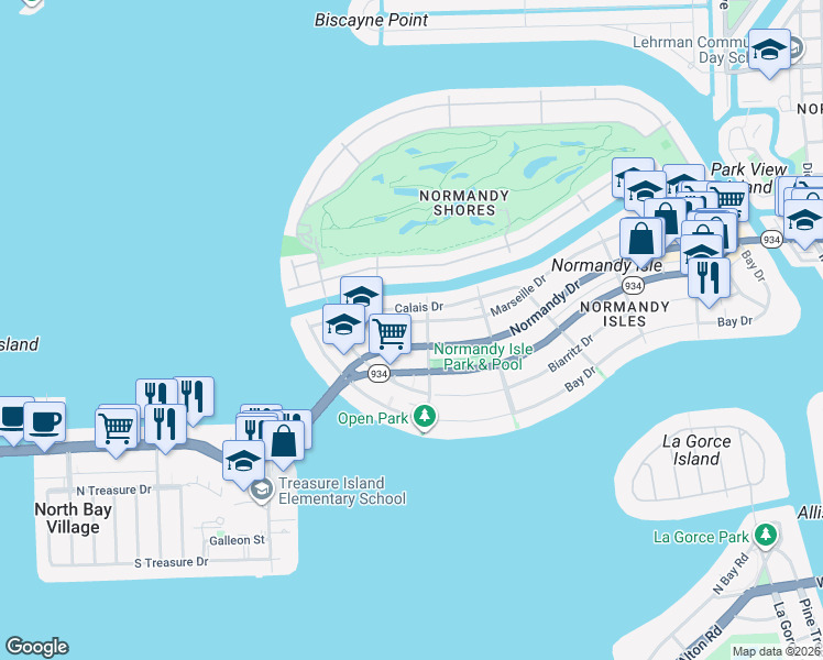 map of restaurants, bars, coffee shops, grocery stores, and more near 1930 Marseille Drive in Miami Beach