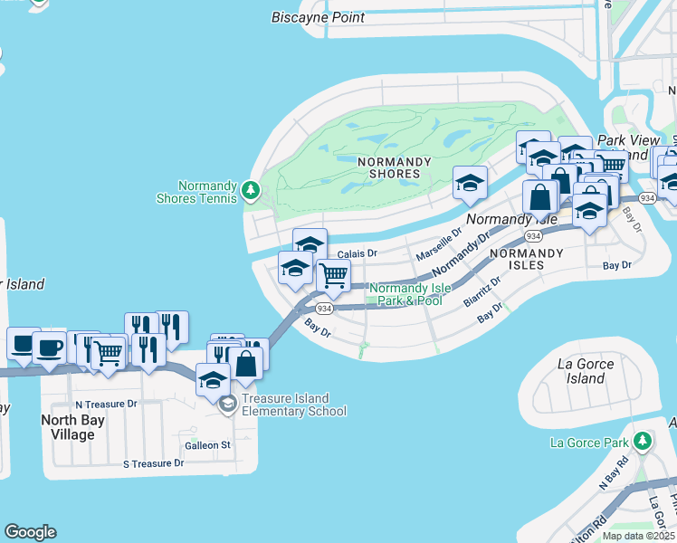 map of restaurants, bars, coffee shops, grocery stores, and more near 1960 Marseille Drive in Miami Beach