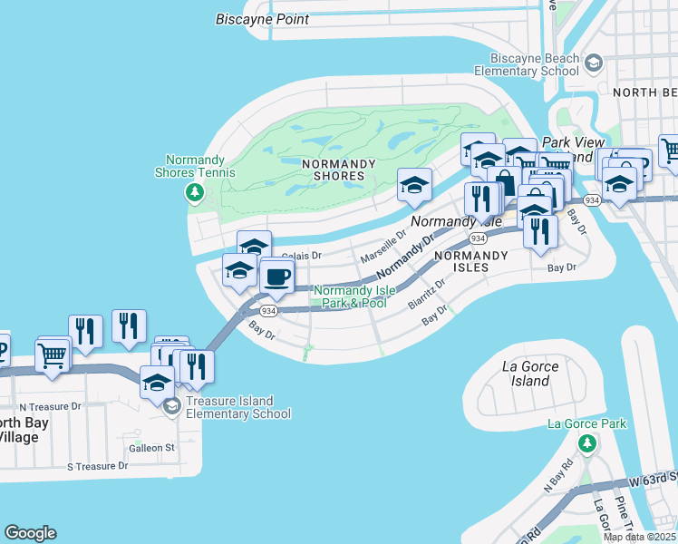 map of restaurants, bars, coffee shops, grocery stores, and more near 1738 Marseille Drive in Miami Beach