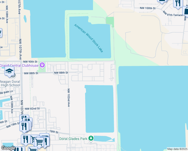 map of restaurants, bars, coffee shops, grocery stores, and more near 8705 Northwest 99th Avenue in Medley