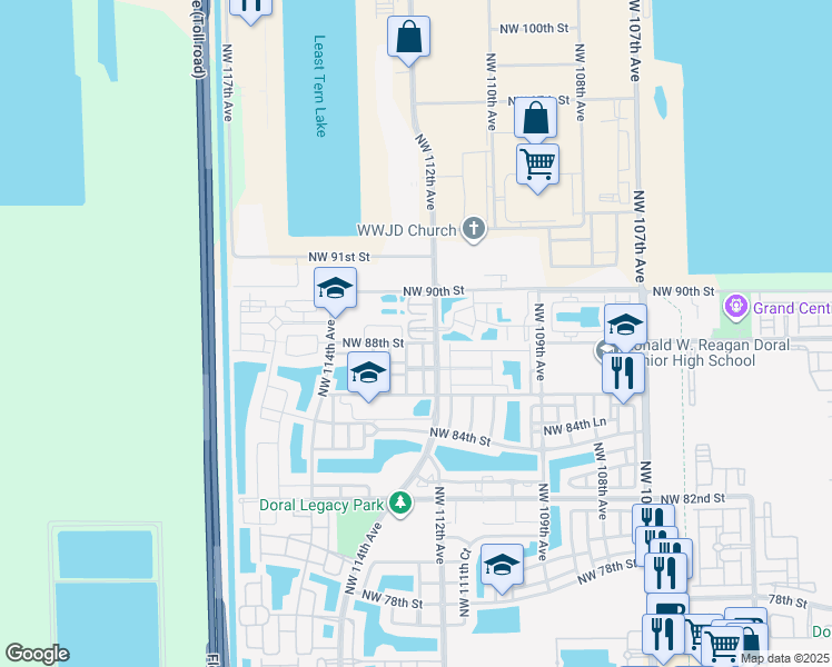 map of restaurants, bars, coffee shops, grocery stores, and more near in Doral