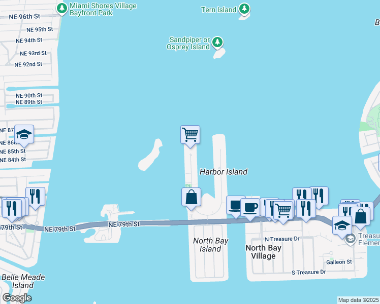 map of restaurants, bars, coffee shops, grocery stores, and more near 8000 West Drive in North Bay Village