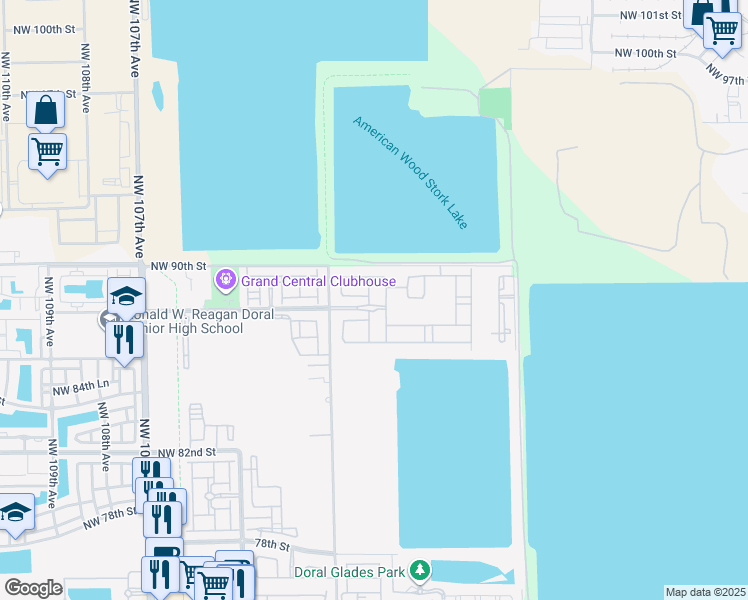 map of restaurants, bars, coffee shops, grocery stores, and more near 8845 Northwest 100th Place in Medley