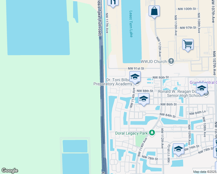 map of restaurants, bars, coffee shops, grocery stores, and more near 8860 Northwest 116th Path in Medley