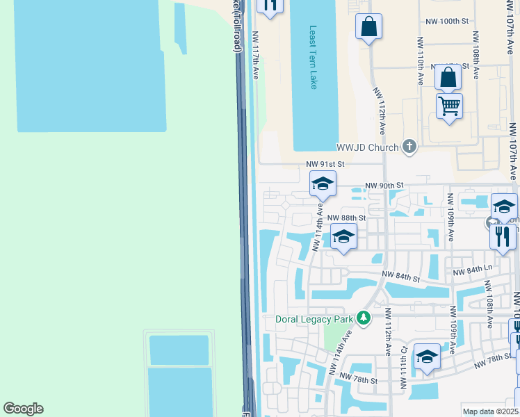 map of restaurants, bars, coffee shops, grocery stores, and more near 8860 Northwest 116th Path in Medley