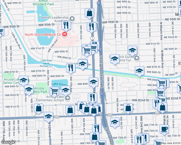 map of restaurants, bars, coffee shops, grocery stores, and more near in West Little River