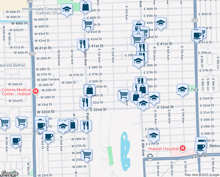 map of restaurants, bars, coffee shops, grocery stores, and more near in Hialeah