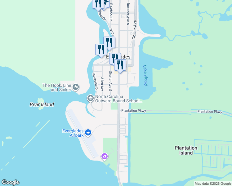 map of restaurants, bars, coffee shops, grocery stores, and more near 308 Copeland Avenue in Ochopee