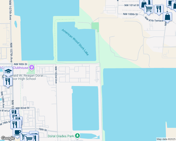 map of restaurants, bars, coffee shops, grocery stores, and more near 8783 Northwest 98th Avenue in Miami