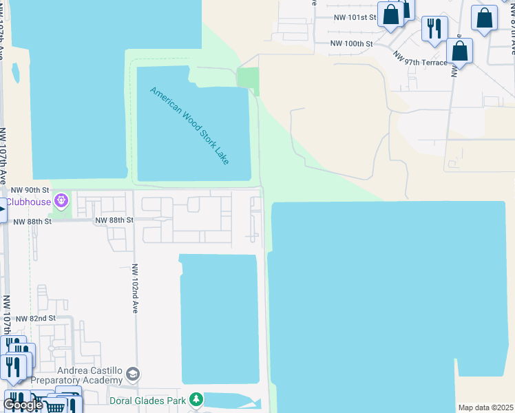 map of restaurants, bars, coffee shops, grocery stores, and more near 8484 Northwest 97th Avenue in Doral