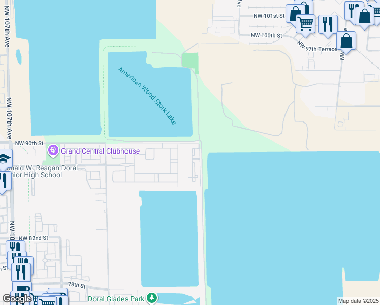 map of restaurants, bars, coffee shops, grocery stores, and more near 8484 Northwest 97th Avenue in Doral