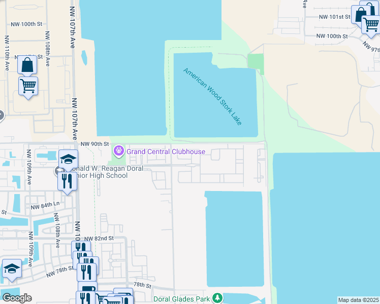 map of restaurants, bars, coffee shops, grocery stores, and more near 8845 Northwest 100th Place in Medley