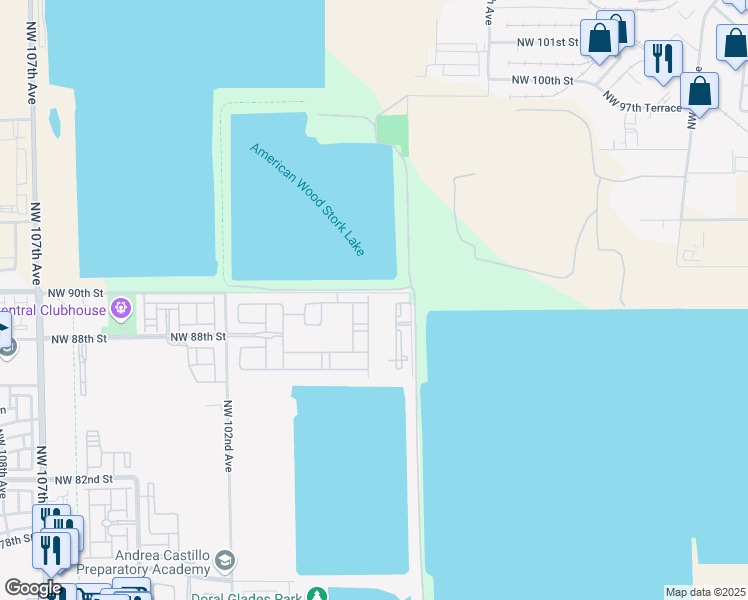 map of restaurants, bars, coffee shops, grocery stores, and more near 8985 Northwest 98th Avenue in Doral