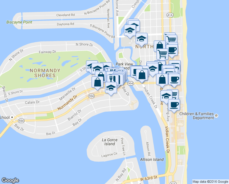 map of restaurants, bars, coffee shops, grocery stores, and more near in Miami Beach
