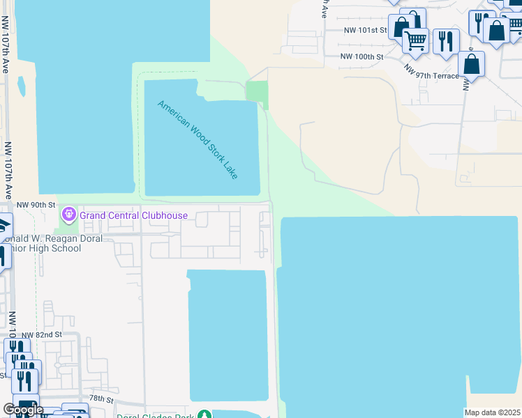 map of restaurants, bars, coffee shops, grocery stores, and more near 8800 Northwest 97th Avenue in Doral