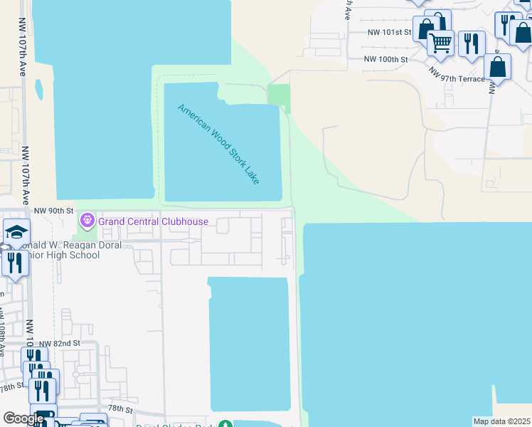 map of restaurants, bars, coffee shops, grocery stores, and more near 8985 Northwest 98th Avenue in Doral