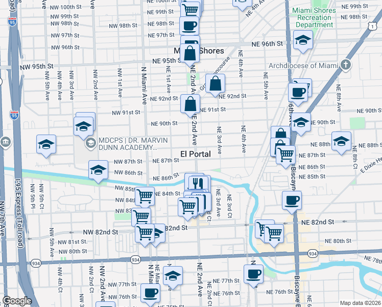 map of restaurants, bars, coffee shops, grocery stores, and more near in El Portal