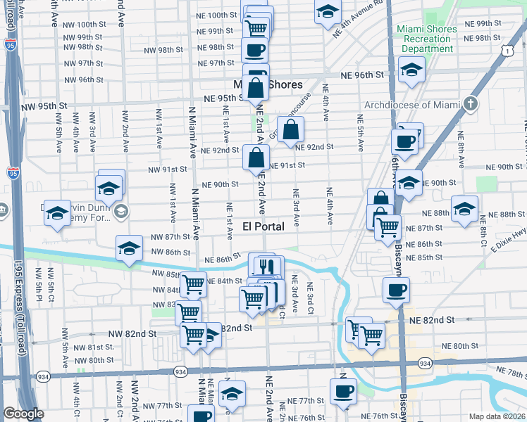 map of restaurants, bars, coffee shops, grocery stores, and more near in El Portal
